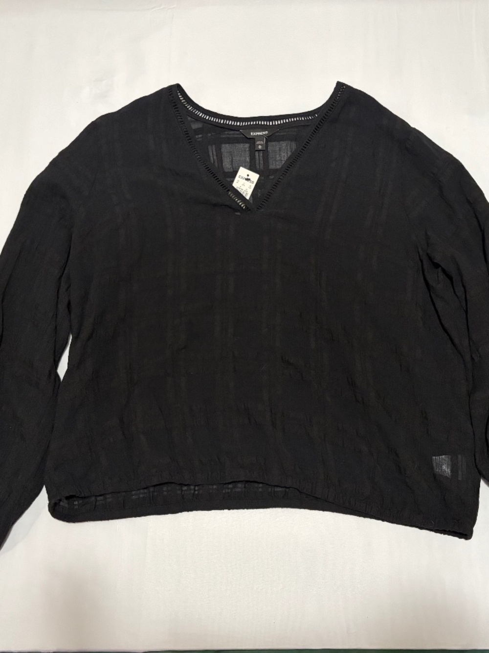 Express NWT Black Shadow Check Ladder Trim V-Neck Blouse Size XL